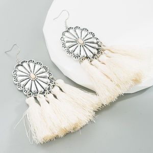 NEW White Boho Concho Style Tassel Earrings